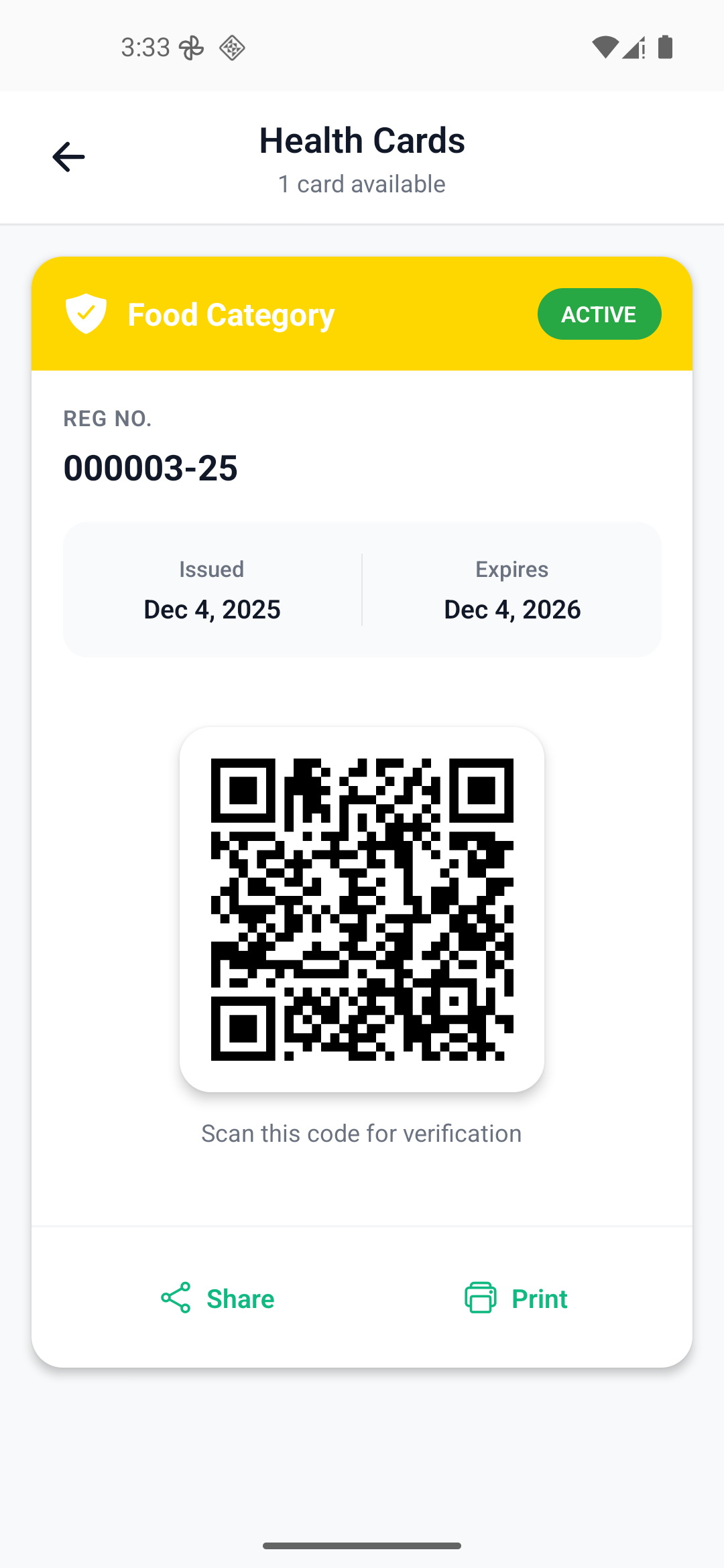 EMEDICARD digital health card QR screen