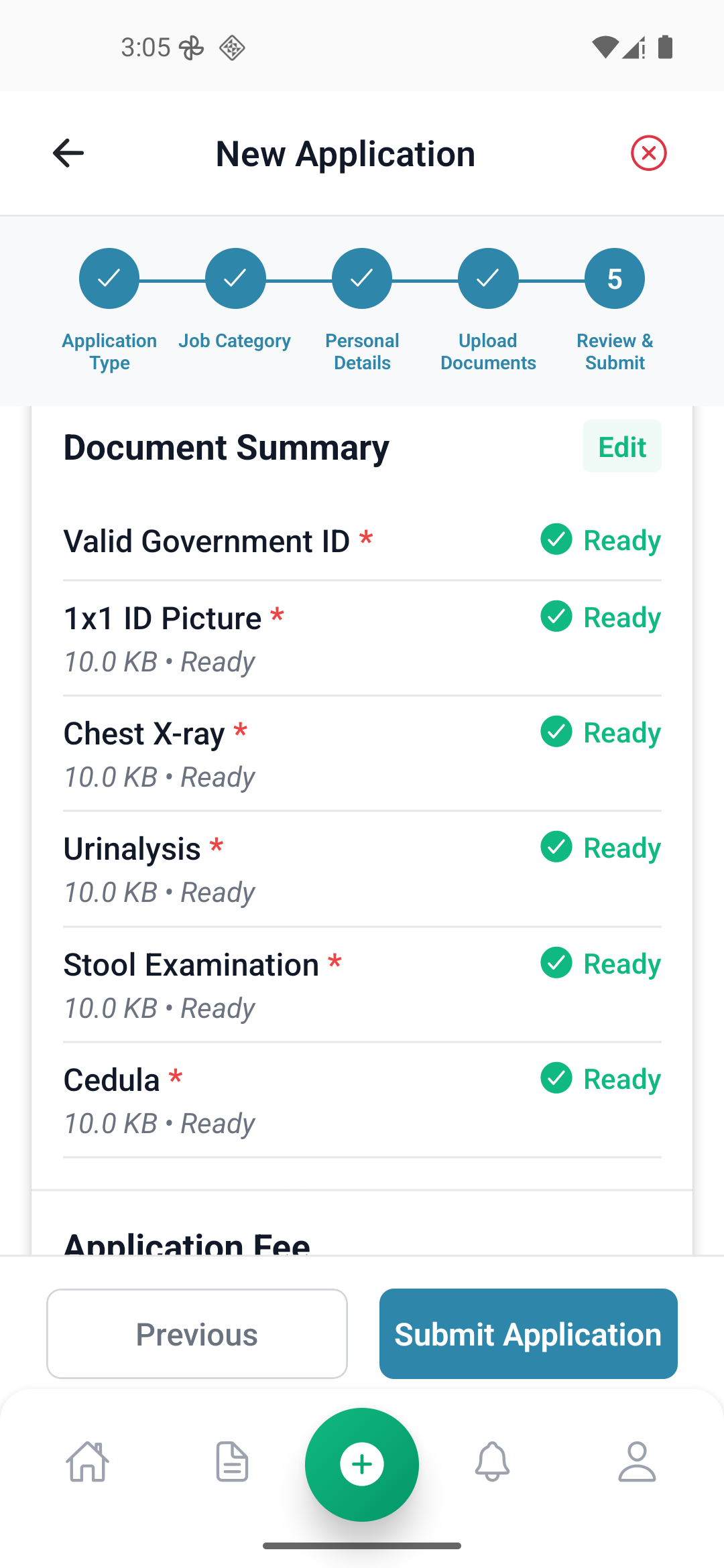 EMEDICARD review and submit document summary screen